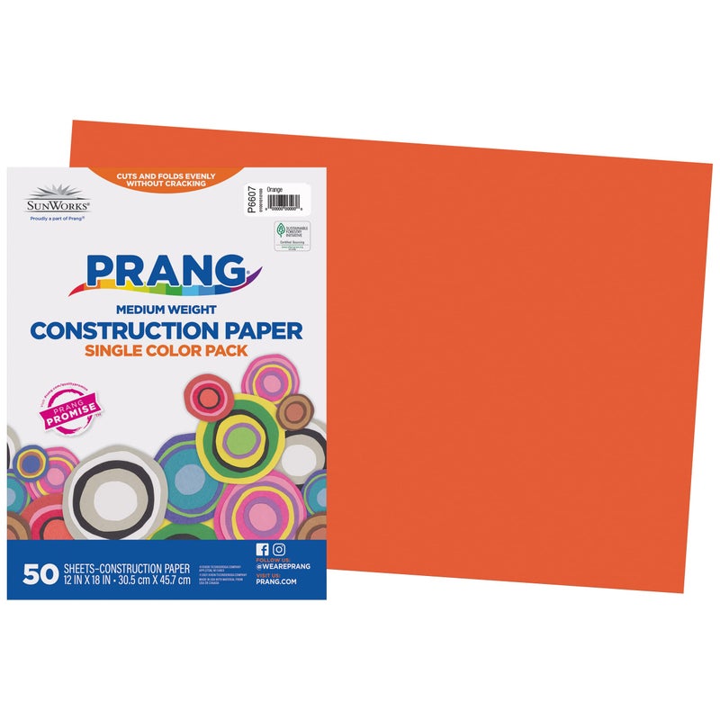 Prang (Formerly SunWorks) Construction Paper, Orange, 12" x 18", 50 Sheets - Image 1